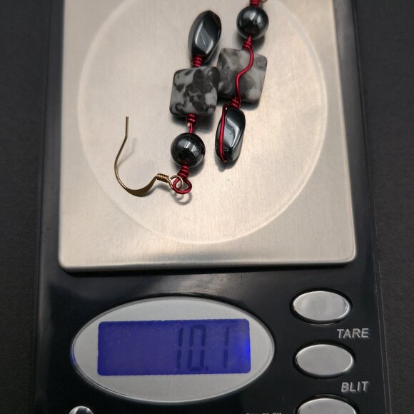 Copper And Red Wire Hematite And Zebra Agate Earrings A6606 - Picture 5 of 5